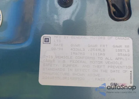 1994 Buick Regal Custom из США, поврежденный, VIN 2G4WB55L3R1488930